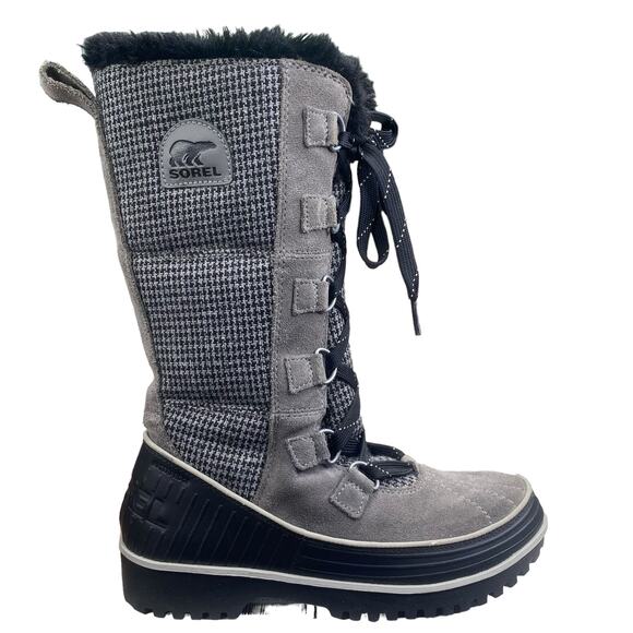 Sorel Women’s Tivoli Grey Houndstooth Lace Up Winter Boots Size US 6 - Picture 1 of 11